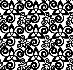 Black and white vector celtic triskels seamless pattern