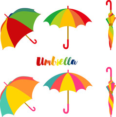 Umbrella, Set of colorful open and closed umbrella