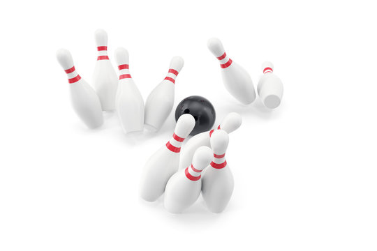 Bowling ball and skittles isolated on white background. 3d illustration