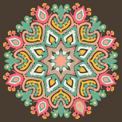 Ornamental round lace pattern, circle background with many details, ornate mandala style. Ethnic tribal background. Invitation, wedding card, scrapbooking.