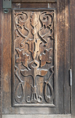 wooden carvingon the old door