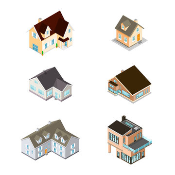 Isometric vector illustration set of modern home icons.
Contemporary Isometric Houses.
