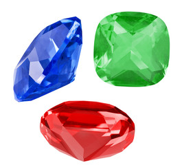 three color gems isolated on white