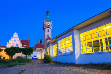 Lighthouse at the Molo (pier) in Sopot at night, Poland