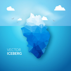 Vector 3d iceberg illustration concept. Success, clean blue cold sea or ocean concept.