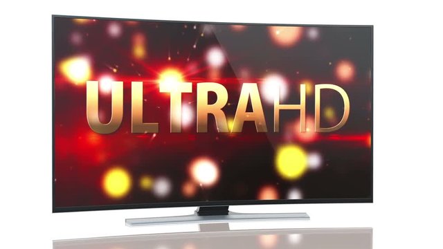 UltraHD Smart Tv with curved screen on white background animation.