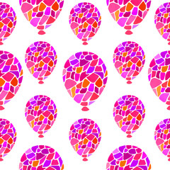 Vector seamless pattern with watercolor mosaic pink balloons  - Illustration