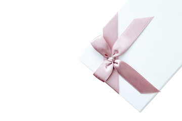 White Gift Box With Pink Bow Isolated