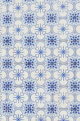 Closeup on traditional old tiles, detail of classic ceramic Portugal mosaic