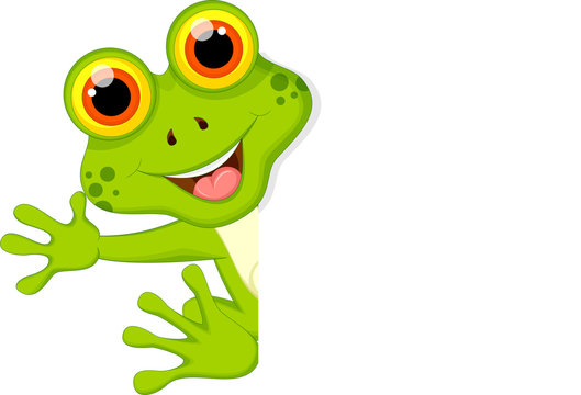 cute frog cartoon with blank sign