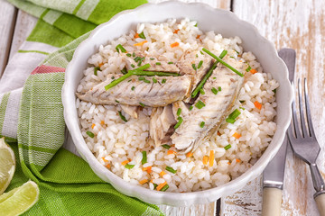 Grilled fish  fillet of on risotto © circleps