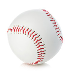 Baseball ball close-up on a white background.