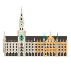 New Munich city hall in Bavaria, Germany. Neue Rathaus building in Munich, landmark vector illustration