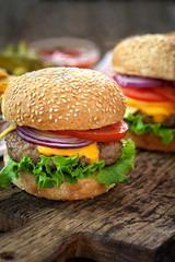 Cheeseburgers with copy space 