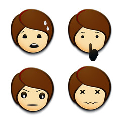 Emoticon set. Emojis worried, angry, hushing, hurt.