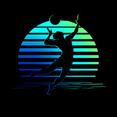 black and blue-green stripes logo with volleyball player silhouette