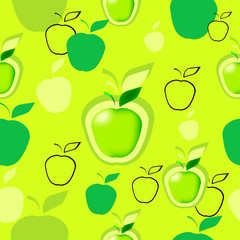 Seamless pattern of green apples silhouettes