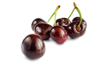 Sweet cherry berries on a white hum noise.