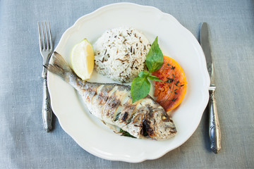 Dorado with rice and pumpkin