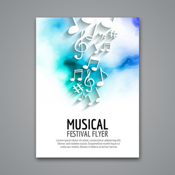 Colorful Vector Music Festival Concert Template Flyer. Musical Flyer Design Poster With Notes