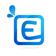 E letter logo in square with blue drops.