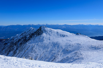 Fototapeta na wymiar Ridge line of the Central Japan Alps in winter in Nagano, Japan