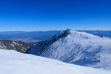 Ridge line of the Central Japan Alps in winter in Nagano, Japan