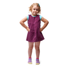 Young little girl standing over isolated white background