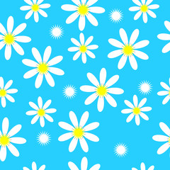 Seamless pattern of daisies on a blue background