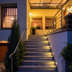 Outside steps with lighting