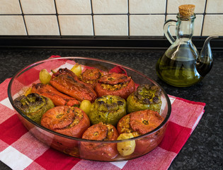 Stuffed tomatoes and peppers, a traditional plate in Greece