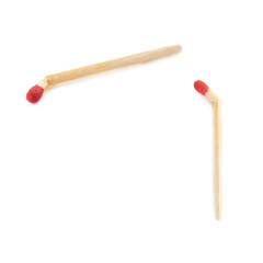 Set of Broken Wooden match isolated over the white background