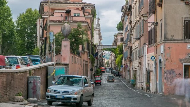 Rome, Italy: Streets of Rome with people engaging in daily activity timelapse.