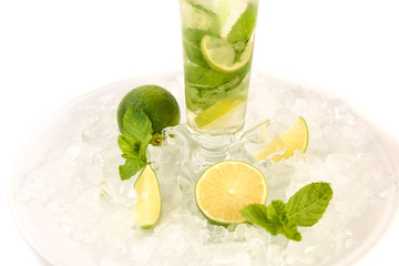 Mojito cocktail with lime and mint