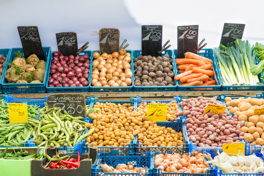 Fresh vegetables on vegetables market in Amsterdam, Netherland.