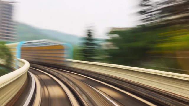 POV train time lapse (hyperlapse action) of the Taipei metro in Taiwan. This 4k timelapse is from the brown line, the Wenhu (Taipei Zoo) line. Effective modern transportation concept, VJ loop.

