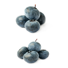 Set of Pile of Bilberry or blueberry over isolated white background