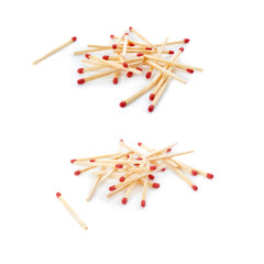 Set of Pile of Wooden matches isolated over the white background