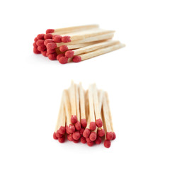 Set of Pile of Wooden matches isolated over the white background