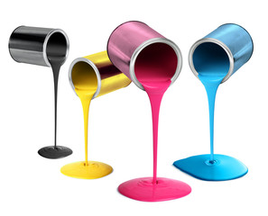 Metal tin cans pouring cmyk color paint © Anterovium