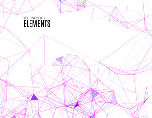 Abstract polygonal techno background. Futuristic style card. Business presentations. Lines, point, planes in 3d space. Cybernetic dots, creative banner.