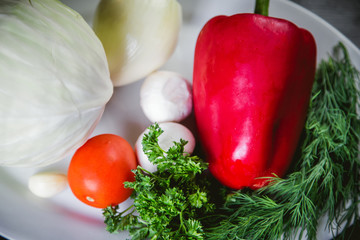 vegetables, ingredients for cooking on the kitchen table