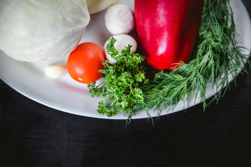 vegetables, ingredients for cooking on the kitchen table