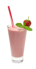 strawberry smoothie with mint isolated on white background