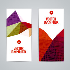 Set of polygonal triangular colorful background banners poster booklet with swirls for modern design, youth graphic concept