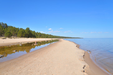 Beach on Ladoga lake at morning.