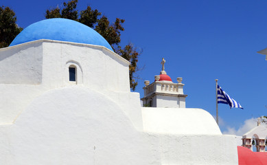 Classical greek church on the town of Mykonos, Greece