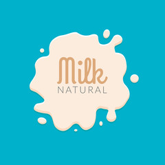 Milk Splashing Isolated on blue background. Milk splatter logo template deisgn for business
