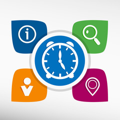 Alarm clock  and icons set vector illustration