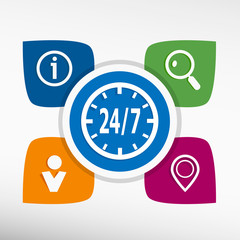 24 hours service sign and icons set vector illustration